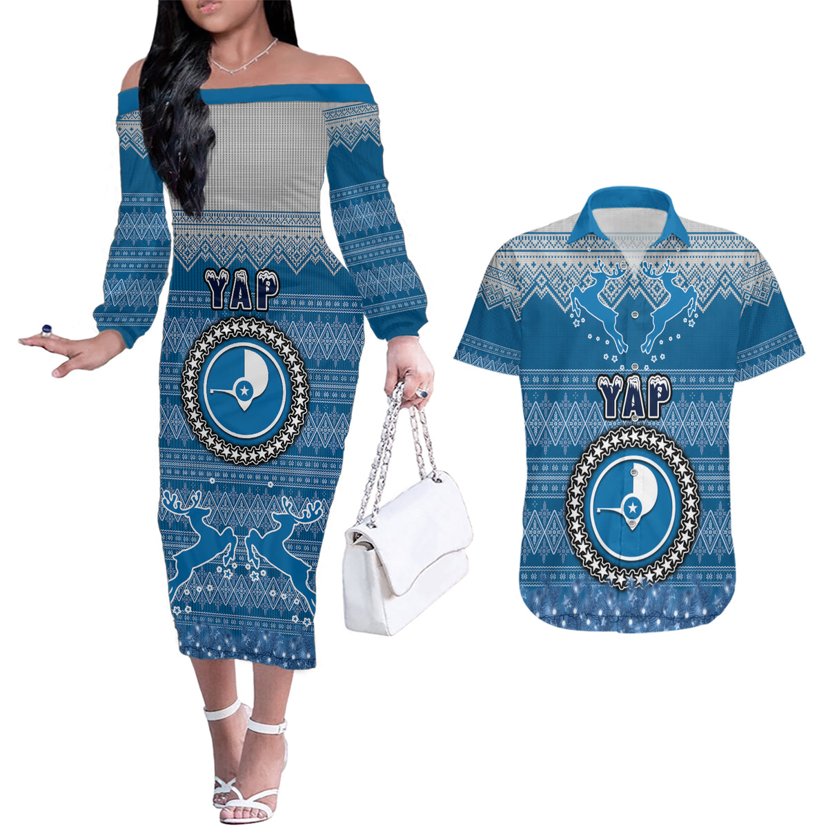 yap-christmas-couples-matching-off-the-shoulder-long-sleeve-dress-and-hawaiian-shirt-coat-of-arms-beautiful-merry-xmas-snowflake