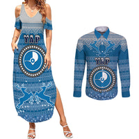 personalised-yap-christmas-couples-matching-summer-maxi-dress-and-long-sleeve-button-shirts-coat-of-arms-beautiful-merry-xmas-snowflake