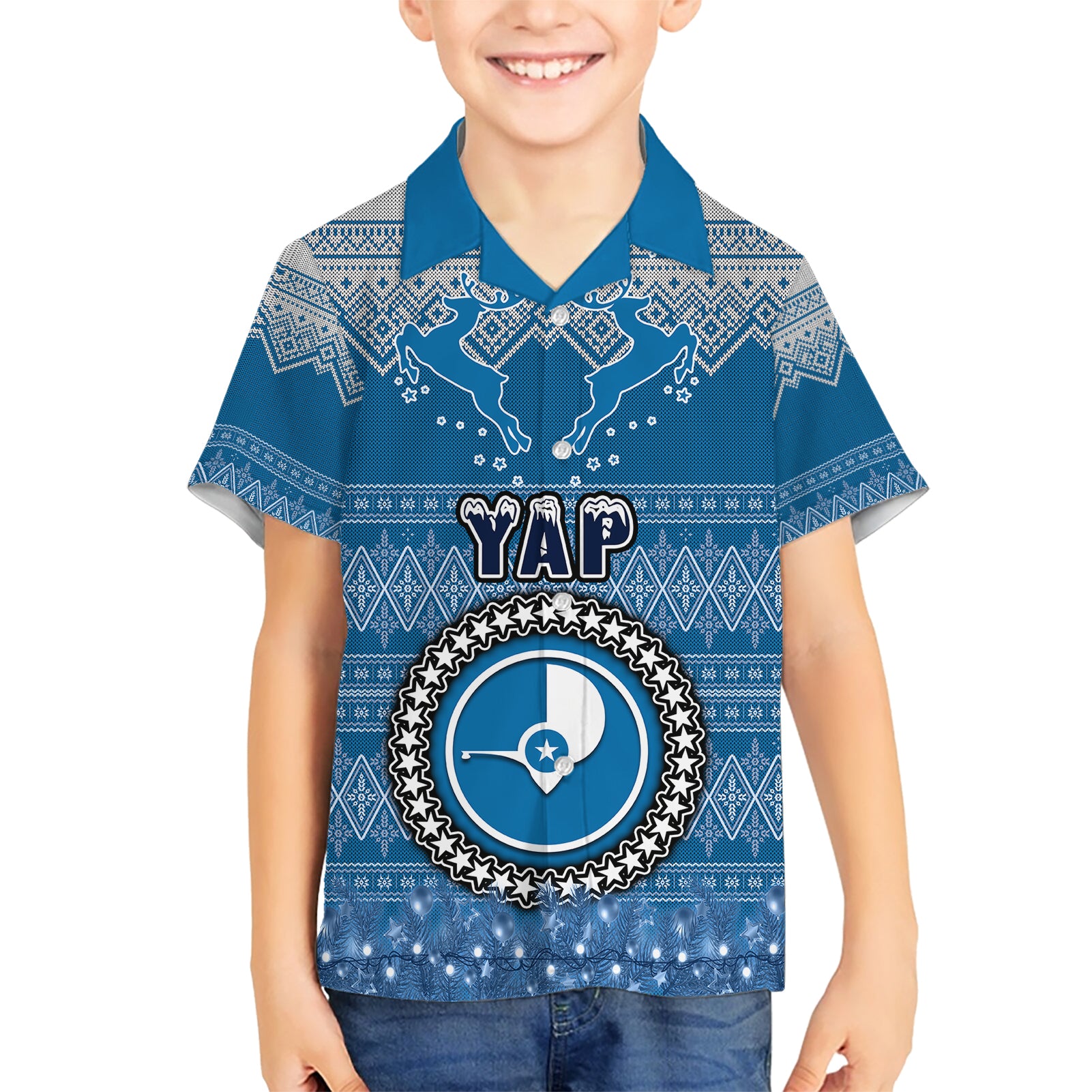 personalised-yap-christmas-kid-hawaiian-shirt-coat-of-arms-beautiful-merry-xmas-snowflake