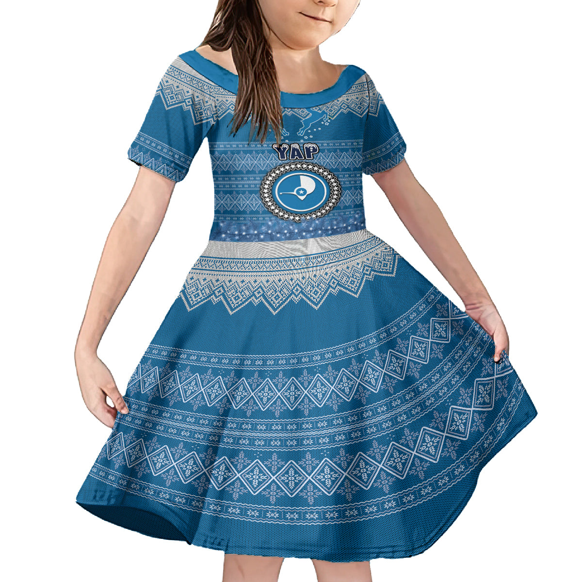 personalised-yap-christmas-kid-short-sleeve-dress-coat-of-arms-beautiful-merry-xmas-snowflake