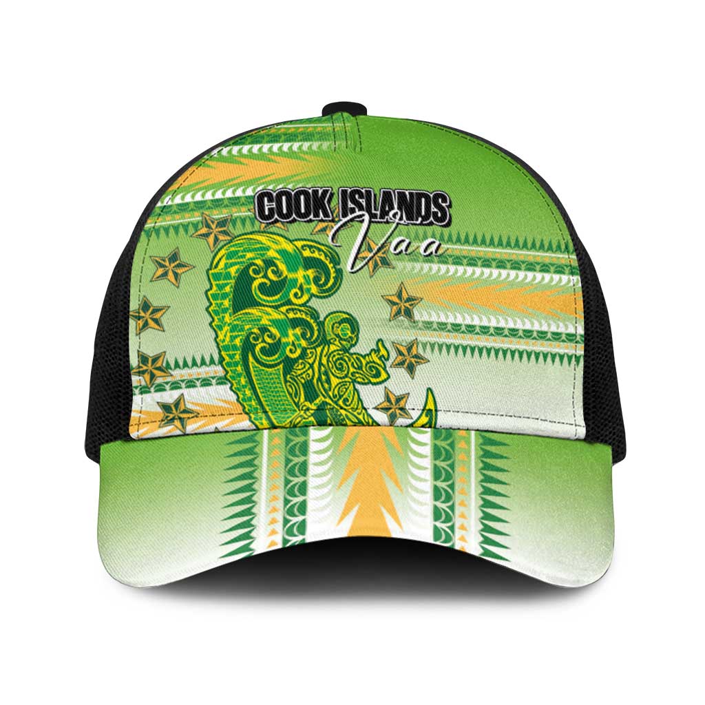 Cook Islands Va'a Race Baseball Net Cap Te Tatau Tattoos Sporty Style Green-White Color - Polynesian Pride