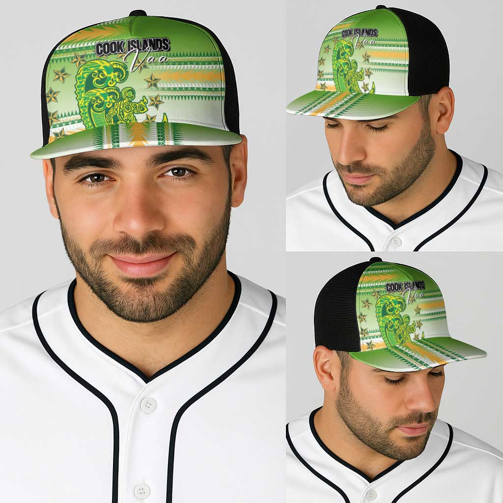 Cook Islands Va'a Race Baseball Net Cap Te Tatau Tattoos Sporty Style Green-White Color - Polynesian Pride