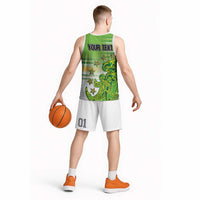 Personalised Cook Islands Va'a Race Basketball Jersey Te Tatau Tattoos Sporty Style Green-White Color - Polynesian Pride