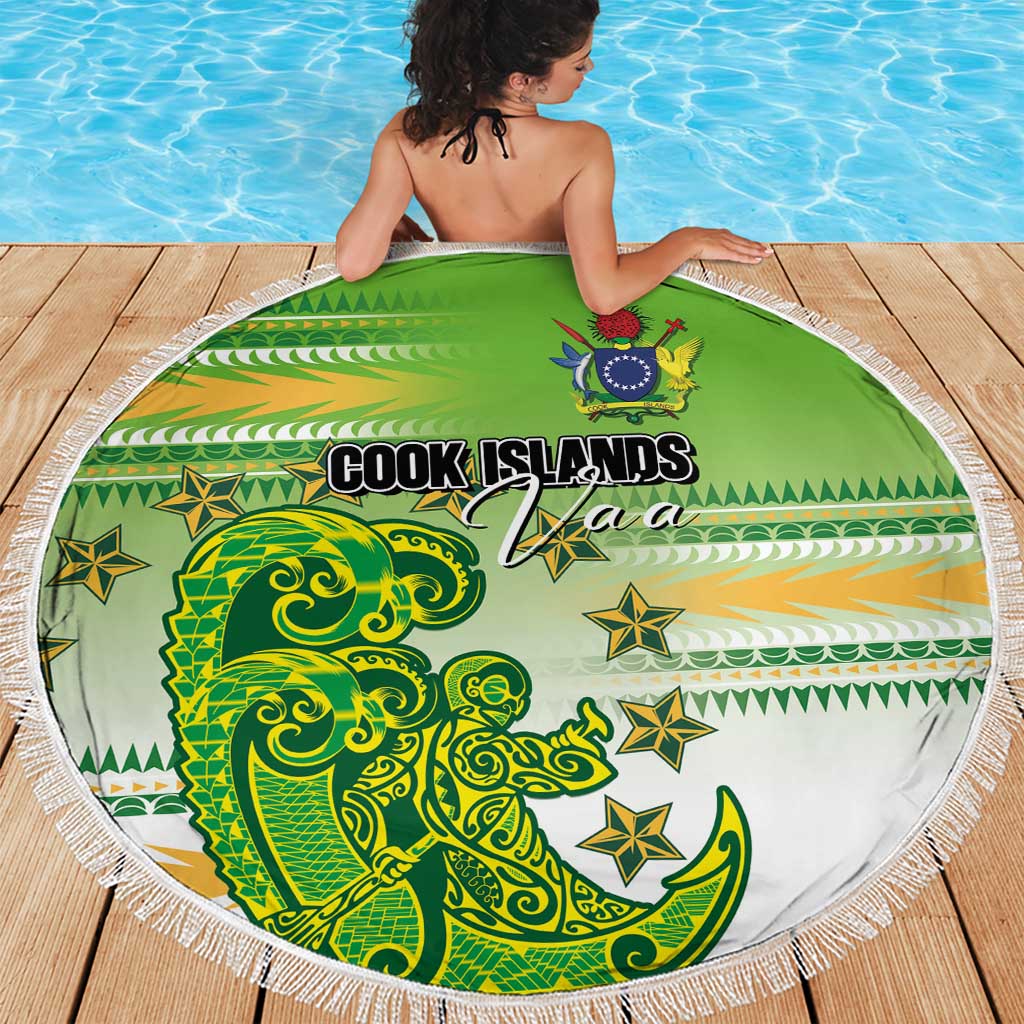 Cook Islands Va'a Race Beach Blanket Te Tatau Tattoos Sporty Style Green-White Color - Polynesian Pride