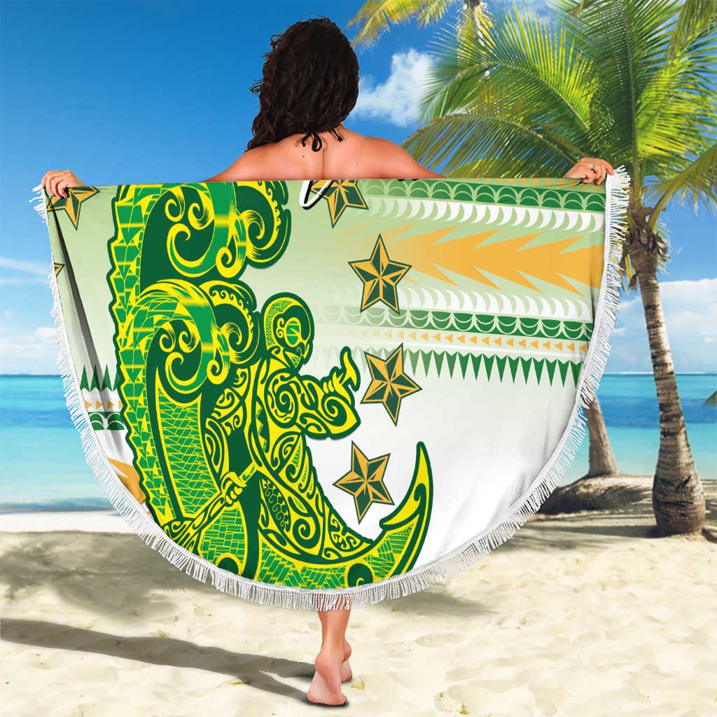 Cook Islands Va'a Race Beach Blanket Te Tatau Tattoos Sporty Style Green-White Color - Polynesian Pride