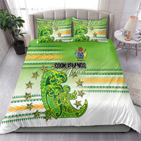 Cook Islands Va'a Race Bedding Set Te Tatau Tattoos Sporty Style Green-White Color - Polynesian Pride