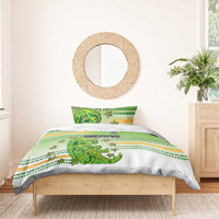 Cook Islands Va'a Race Bedding Set Te Tatau Tattoos Sporty Style Green-White Color - Polynesian Pride
