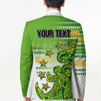 Personalised Cook Islands Va'a Race Blazer Te Tatau Tattoos Sporty Style Green-White Color - Polynesian Pride