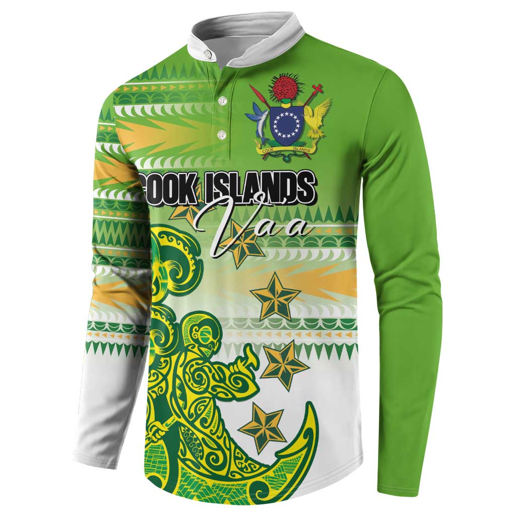 Personalised Cook Islands Va'a Race Button Sweatshirt Te Tatau Tattoos Sporty Style Green-White Color - Polynesian Pride