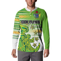 Personalised Cook Islands Va'a Race Button Sweatshirt Te Tatau Tattoos Sporty Style Green-White Color - Polynesian Pride