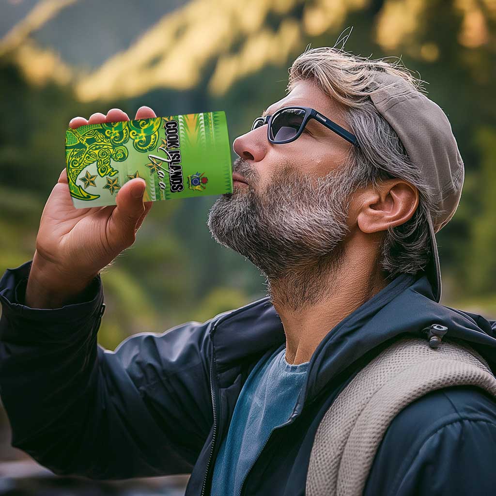 Personalised Cook Islands Va'a Race 4 in 1 Can Cooler Tumbler Te Tatau Tattoos Sporty Style Green-White Color - Polynesian Pride