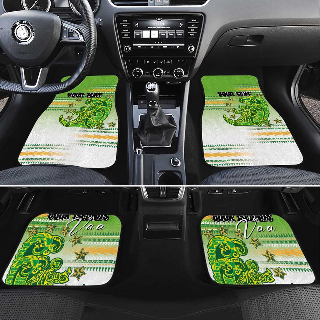 Personalised Cook Islands Va'a Race Car Mats Te Tatau Tattoos Sporty Style Green-White Color - Polynesian Pride