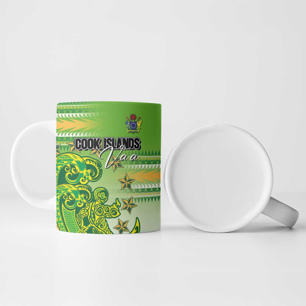 Personalised Cook Islands Va'a Race Ceramic Mug Te Tatau Tattoos Sporty Style Green-White Color - Polynesian Pride