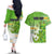 Personalised Cook Islands Va'a Race Couples Matching Off The Shoulder Long Sleeve Dress and Hawaiian Shirt Te Tatau Tattoos Sporty Style Green-White Color - Polynesian Pride