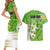 Personalised Cook Islands Va'a Race Couples Matching Short Sleeve Bodycon Dress and Hawaiian Shirt Te Tatau Tattoos Sporty Style Green-White Color - Polynesian Pride