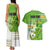 Personalised Cook Islands Va'a Race Couples Matching Tank Maxi Dress and Hawaiian Shirt Te Tatau Tattoos Sporty Style Green-White Color - Polynesian Pride