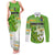 Personalised Cook Islands Va'a Race Couples Matching Tank Maxi Dress and Long Sleeve Button Shirt Te Tatau Tattoos Sporty Style Green-White Color - Polynesian Pride