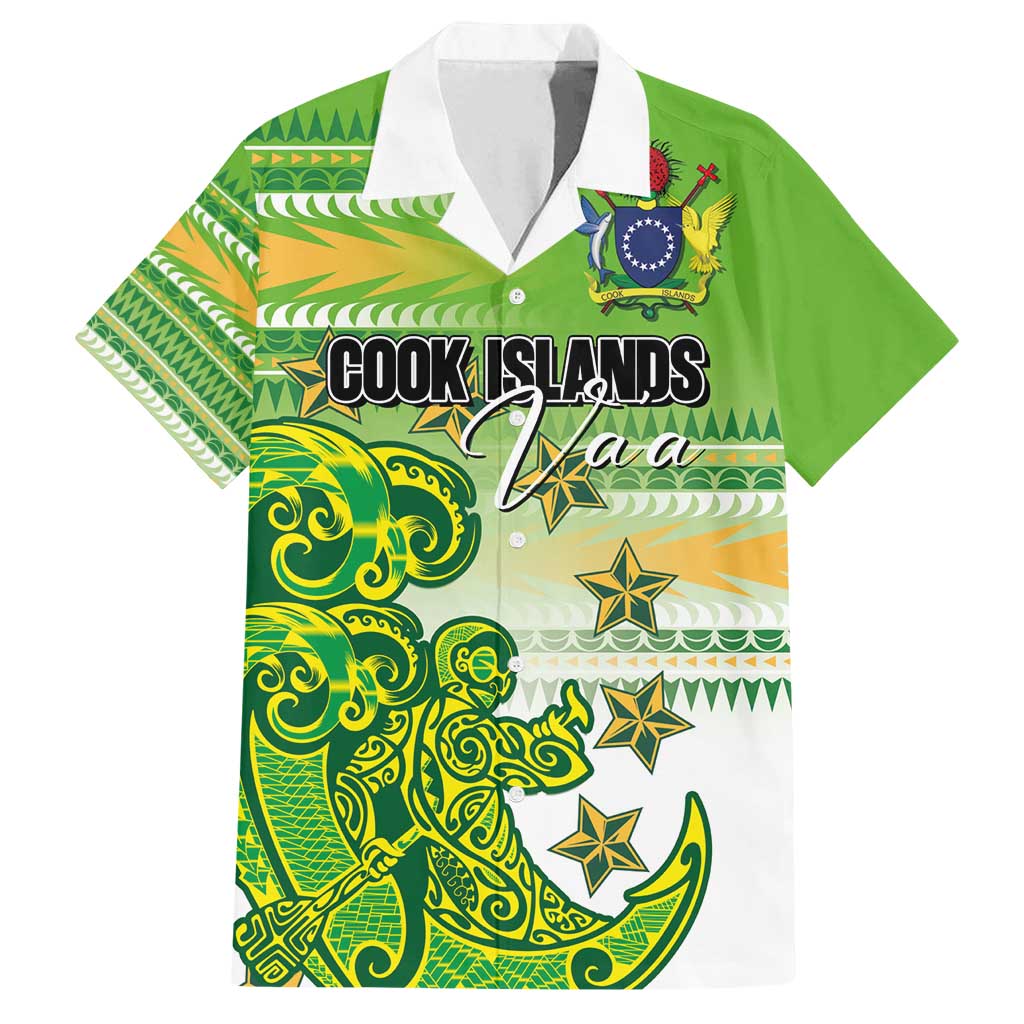 Personalised Cook Islands Va'a Race Family Matching Long Sleeve Bodycon Dress and Hawaiian Shirt Te Tatau Tattoos Sporty Style Green-White Color - Polynesian Pride