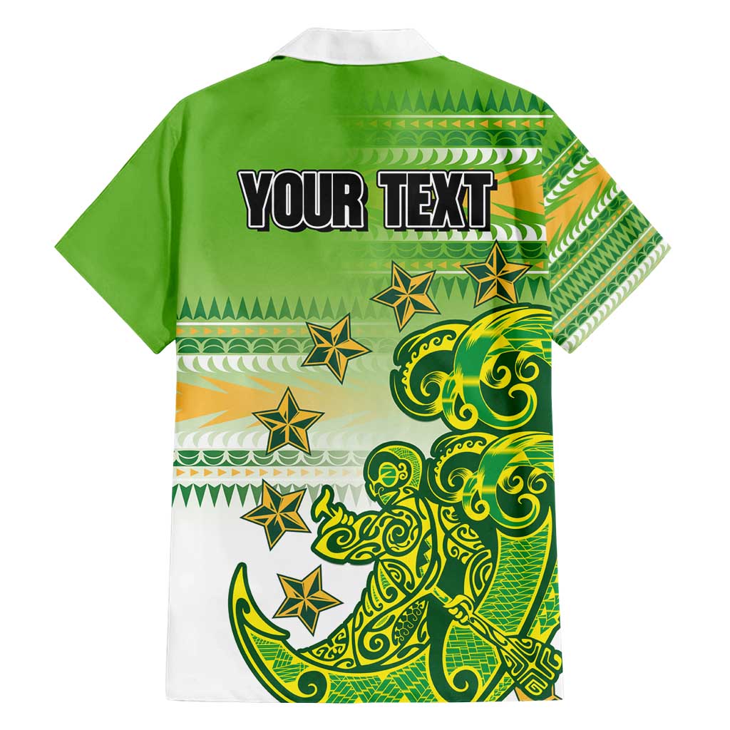 Personalised Cook Islands Va'a Race Family Matching Long Sleeve Bodycon Dress and Hawaiian Shirt Te Tatau Tattoos Sporty Style Green-White Color - Polynesian Pride