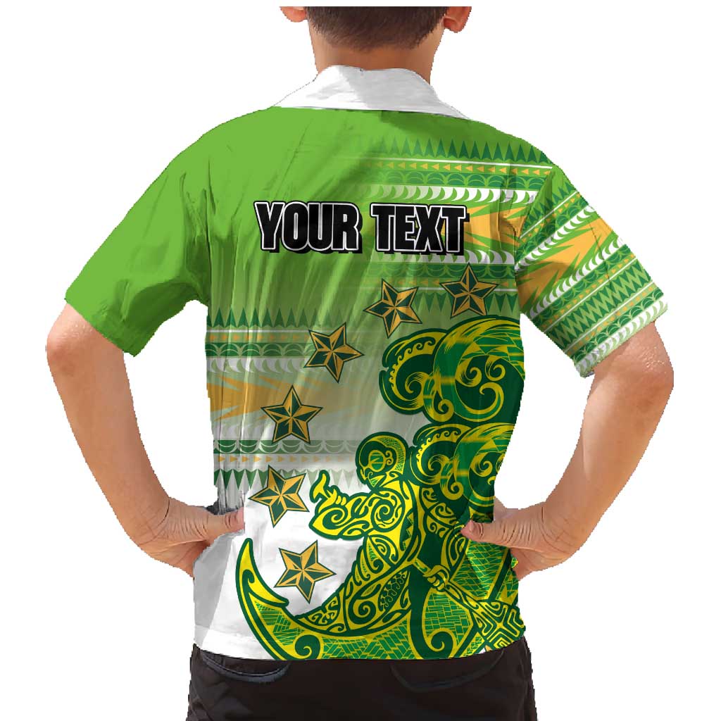 Personalised Cook Islands Va'a Race Family Matching Mermaid Dress and Hawaiian Shirt Te Tatau Tattoos Sporty Style Green-White Color - Polynesian Pride