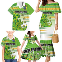 Personalised Cook Islands Va'a Race Family Matching Mermaid Dress and Hawaiian Shirt Te Tatau Tattoos Sporty Style Green-White Color - Polynesian Pride