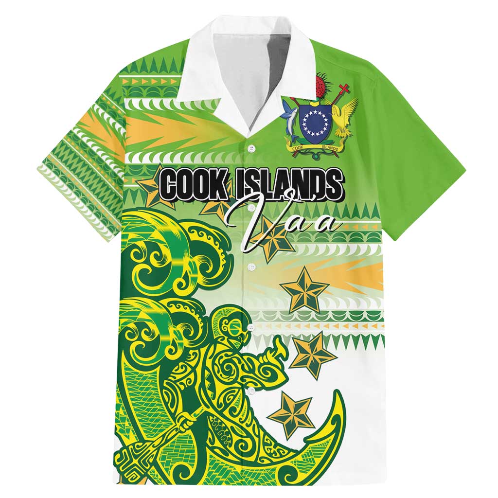 Personalised Cook Islands Va'a Race Family Matching Mermaid Dress and Hawaiian Shirt Te Tatau Tattoos Sporty Style Green-White Color - Polynesian Pride
