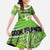 Personalised Cook Islands Va'a Race Family Matching Off The Shoulder Long Sleeve Dress and Hawaiian Shirt Te Tatau Tattoos Sporty Style Green-White Color - Polynesian Pride
