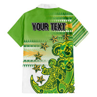 Personalised Cook Islands Va'a Race Family Matching Short Sleeve Bodycon Dress and Hawaiian Shirt Te Tatau Tattoos Sporty Style Green-White Color - Polynesian Pride