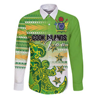 Personalised Cook Islands Va'a Race Family Matching Short Sleeve Bodycon Dress and Hawaiian Shirt Te Tatau Tattoos Sporty Style Green-White Color - Polynesian Pride