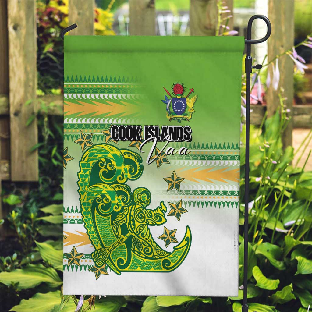 Cook Islands Va'a Race Garden Flag Te Tatau Tattoos Sporty Style Green-White Color - Polynesian Pride