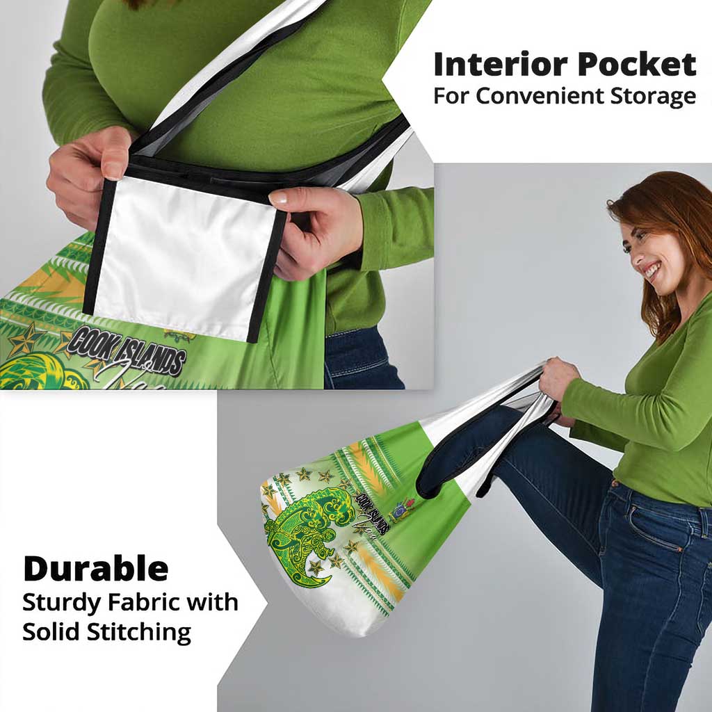 Cook Islands Va'a Race Grocery Bag Te Tatau Tattoos Sporty Style Green-White Color - Polynesian Pride