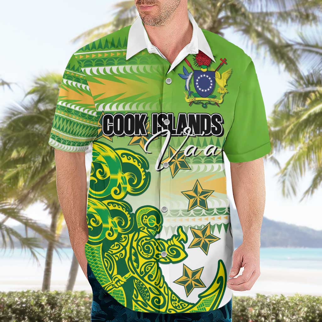 Personalised Cook Islands Va'a Race Hawaiian Shirt Te Tatau Tattoos Sporty Style Green-White Color - Polynesian Pride