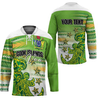 Personalised Cook Islands Va'a Race Hockey Jersey Te Tatau Tattoos Sporty Style Green-White Color - Polynesian Pride