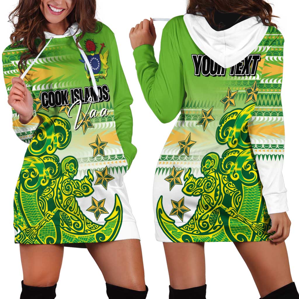 Personalised Cook Islands Va'a Race Hoodie Dress Te Tatau Tattoos Sporty Style Green-White Color - Polynesian Pride