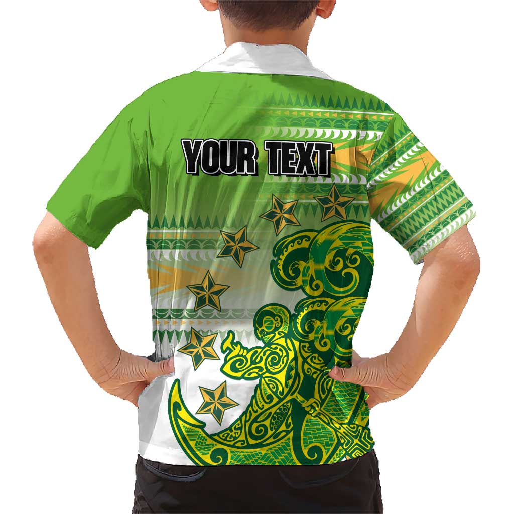 Personalised Cook Islands Va'a Race Kid Hawaiian Shirt Te Tatau Tattoos Sporty Style Green-White Color - Polynesian Pride