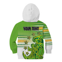 Personalised Cook Islands Va'a Race Kid Hoodie Te Tatau Tattoos Sporty Style Green-White Color - Polynesian Pride