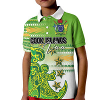 Personalised Cook Islands Va'a Race Kid Polo Shirt Te Tatau Tattoos Sporty Style Green-White Color - Polynesian Pride