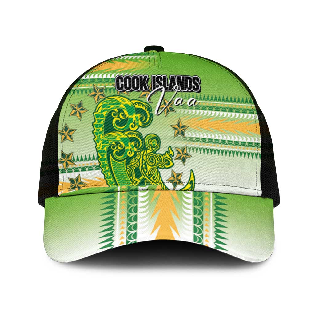 Cook Islands Va'a Race Mesh Trucker Cap Te Tatau Tattoos Sporty Style Green-White Color - Polynesian Pride