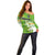 Personalised Cook Islands Va'a Race Off Shoulder Sweater Te Tatau Tattoos Sporty Style Green-White Color - Polynesian Pride