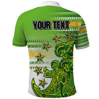 Personalised Cook Islands Va'a Race Polo Shirt Te Tatau Tattoos Sporty Style Green-White Color - Polynesian Pride