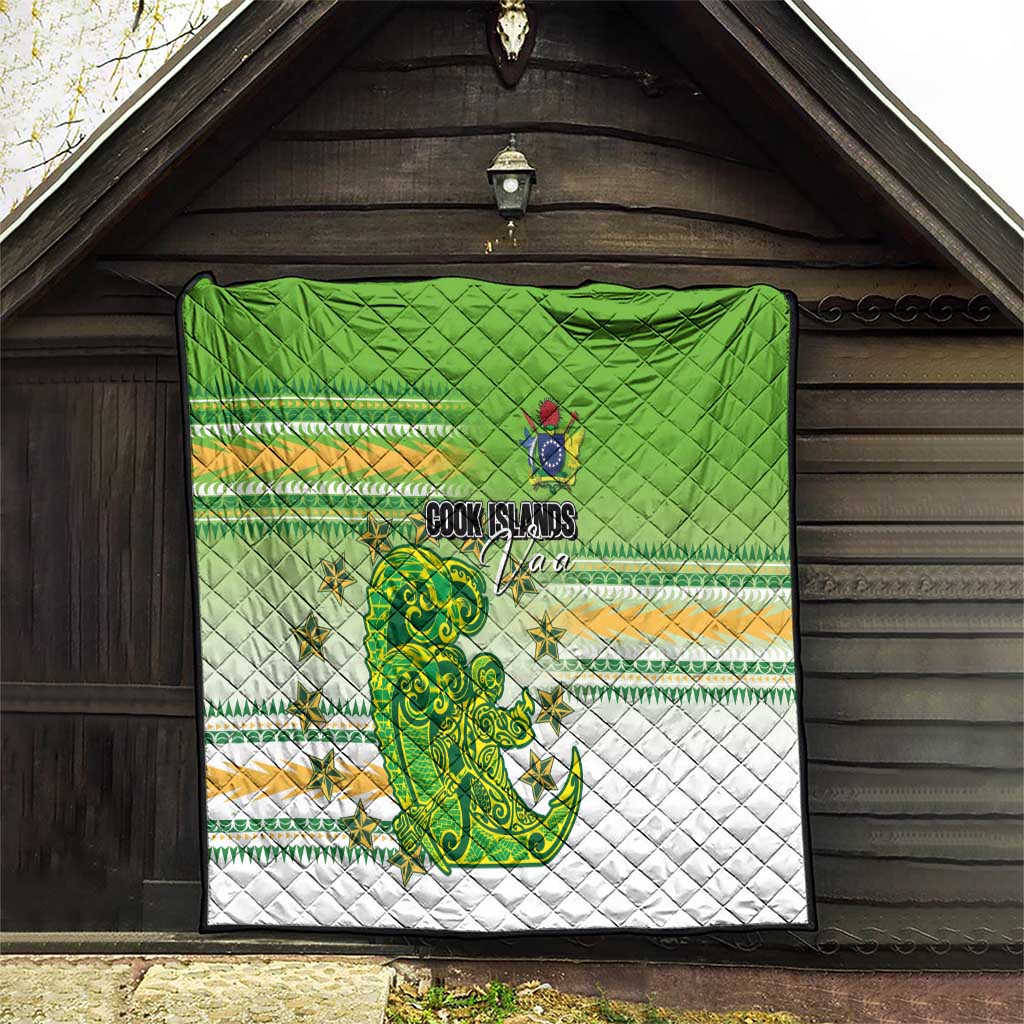 Cook Islands Va'a Race Quilt Te Tatau Tattoos Sporty Style Green-White Color - Polynesian Pride