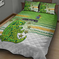 Cook Islands Va'a Race Quilt Bed Set Te Tatau Tattoos Sporty Style Green-White Color - Polynesian Pride