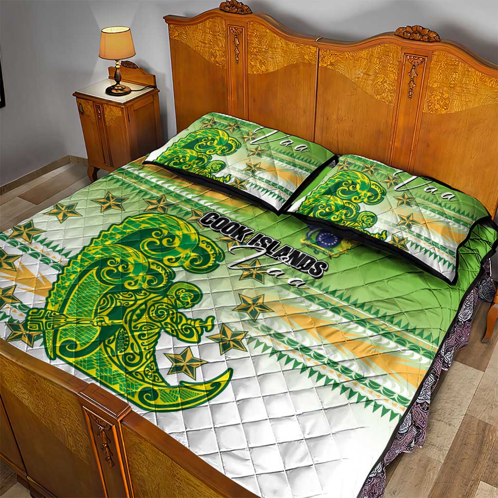 Cook Islands Va'a Race Quilt Bed Set Te Tatau Tattoos Sporty Style Green-White Color - Polynesian Pride