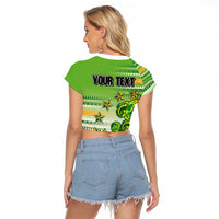 Personalised Cook Islands Va'a Race Raglan Cropped T Shirt Te Tatau Tattoos Sporty Style Green-White Color - Polynesian Pride