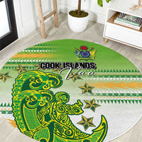 Cook Islands Va'a Race Round Carpet Te Tatau Tattoos Sporty Style Green-White Color - Polynesian Pride
