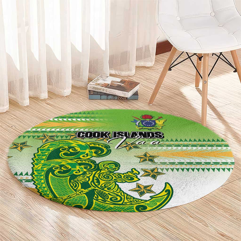 Cook Islands Va'a Race Round Carpet Te Tatau Tattoos Sporty Style Green-White Color - Polynesian Pride