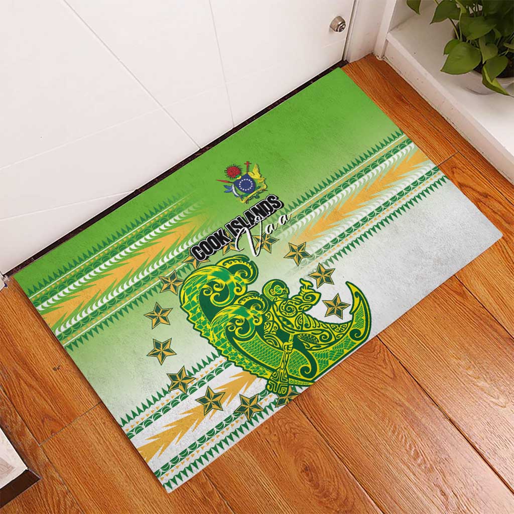 Cook Islands Va'a Race Rubber Doormat Te Tatau Tattoos Sporty Style Green-White Color - Polynesian Pride