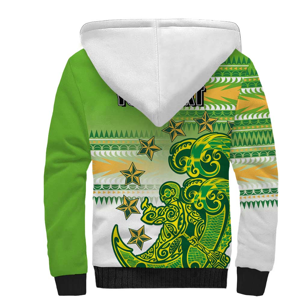 Personalised Cook Islands Va'a Race Sherpa Hoodie Te Tatau Tattoos Sporty Style Green-White Color - undefined