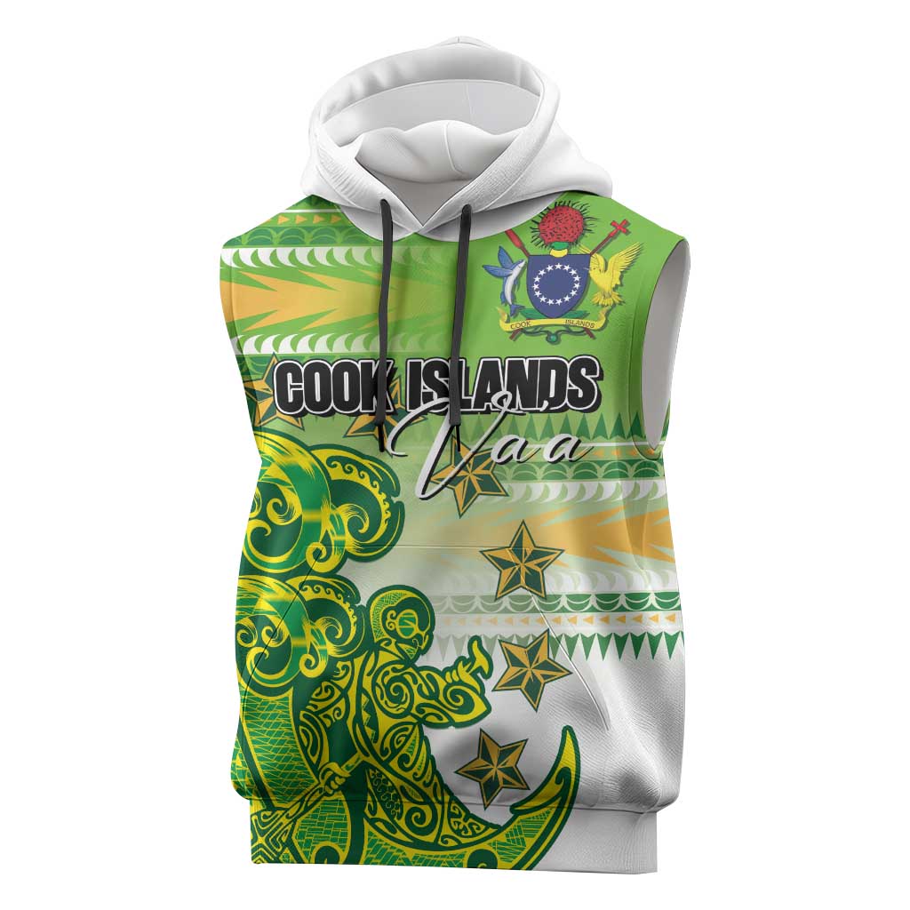 Personalised Cook Islands Va'a Race Sleeveless Hoodie Te Tatau Tattoos Sporty Style Green-White Color - Polynesian Pride