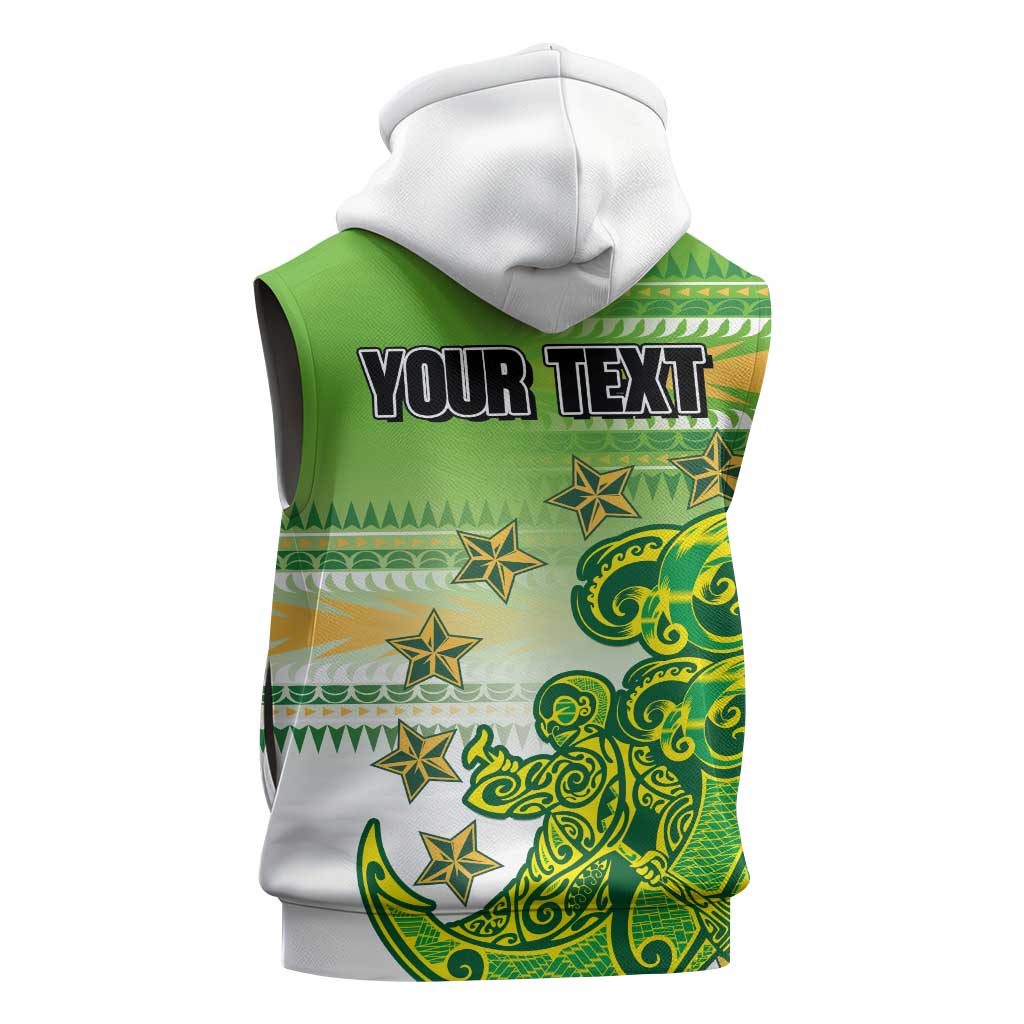 Personalised Cook Islands Va'a Race Sleeveless Hoodie Te Tatau Tattoos Sporty Style Green-White Color - Polynesian Pride